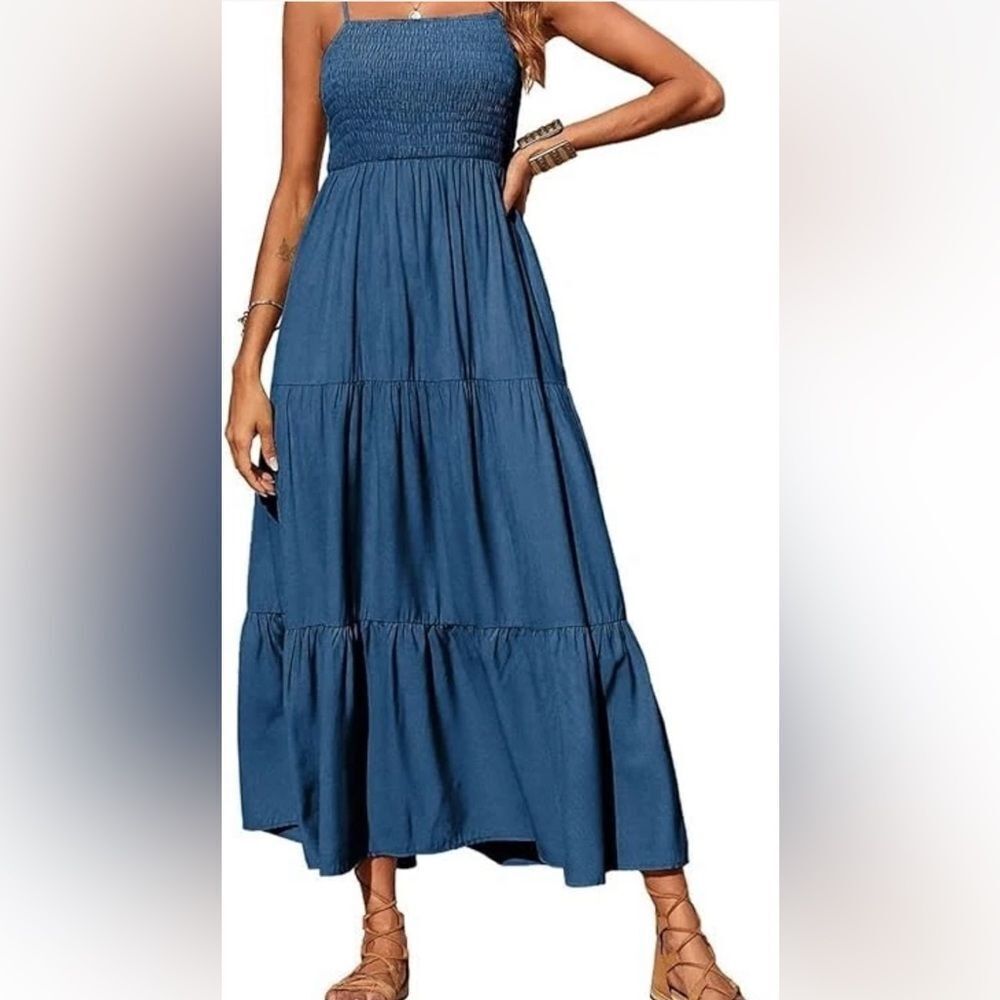 🌿 PrettyGarden Blue Smocked Tiered Maxi Dress | Size Small